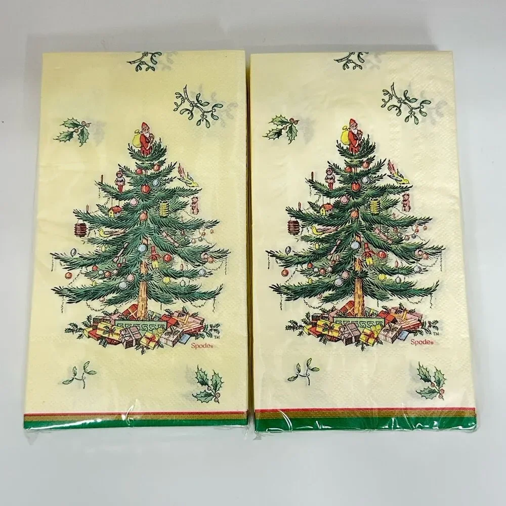 Lot of 4 Spode Christmas Tree C.R. Gibson 16 Ct Guest Dinner Napkins Sealed